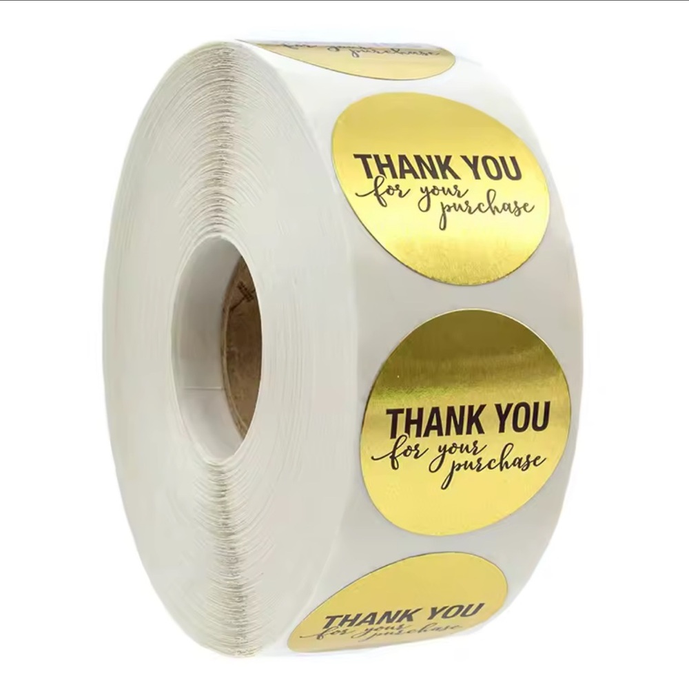 500 Metallic Thank You Stickers Gold & Black Role Size 1” *Buy Now Price*